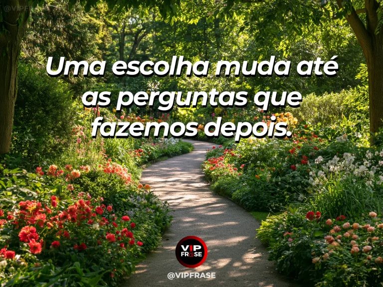 Mensagem sobre a vida, com uma trilha sinuosa que atravessa jardins com flores e gramados.