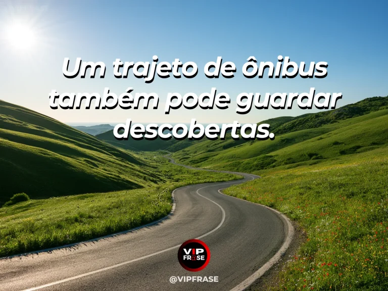 Mensagem sobre a vida, com ônibus rural discreto percorrendo estrada entre campos floridos.
