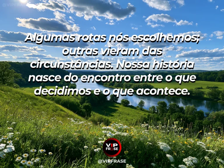 Mensagem sobre a vida, com dois rios que se encontram em um vale verde ensolarado.