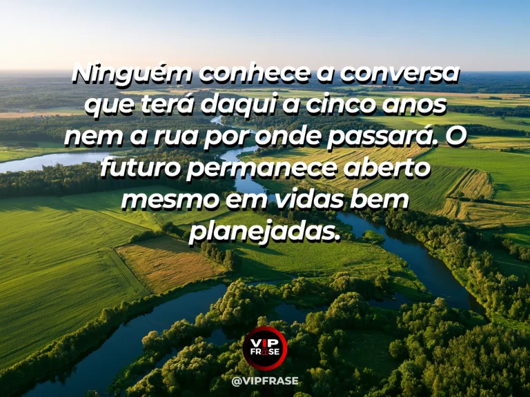 Mensagem sobre a vida, com panorama de rios em diferentes direções num vale verde.