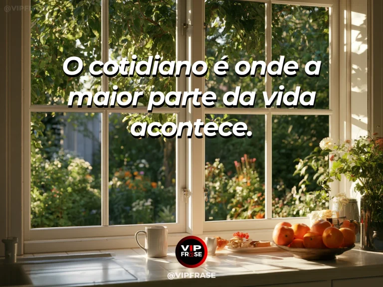 Mensagem sobre a vida com janela de cozinha acolhedora voltada ao jardim.