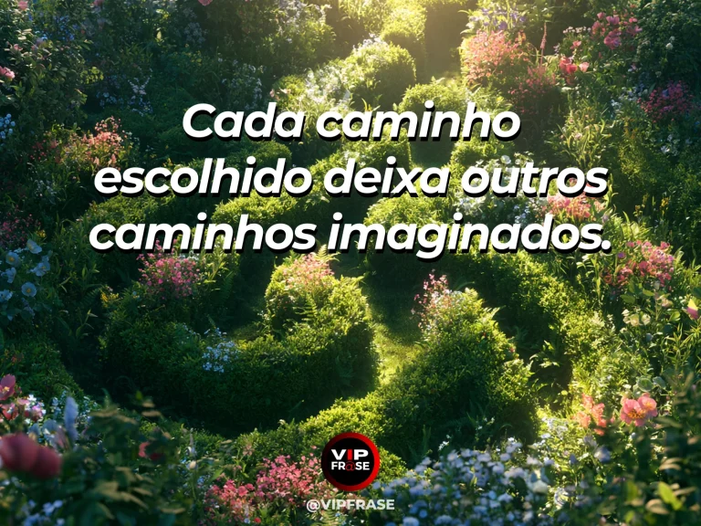 Mensagem sobre a vida com bifurcação de caminhos em jardim florido.