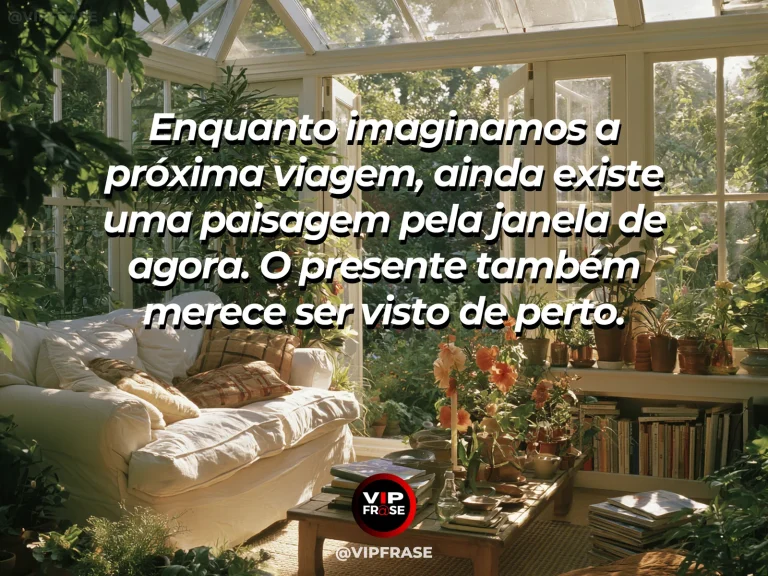 Mensagem sobre a vida, com janela aberta para um lago azul e montanhas floridas.