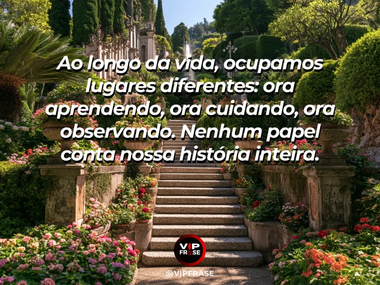 Mensagem sobre a vida, com terraços de um jardim mediterrâneo com áreas iluminadas e tranquilas.