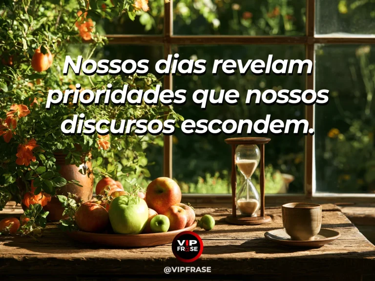 Mensagem sobre a vida, com uma mesa com objetos cotidianos diante de uma janela com flores.