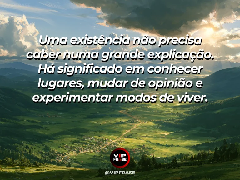 Mensagem sobre a vida, com vale com riachos montanhas e casario entre flores.