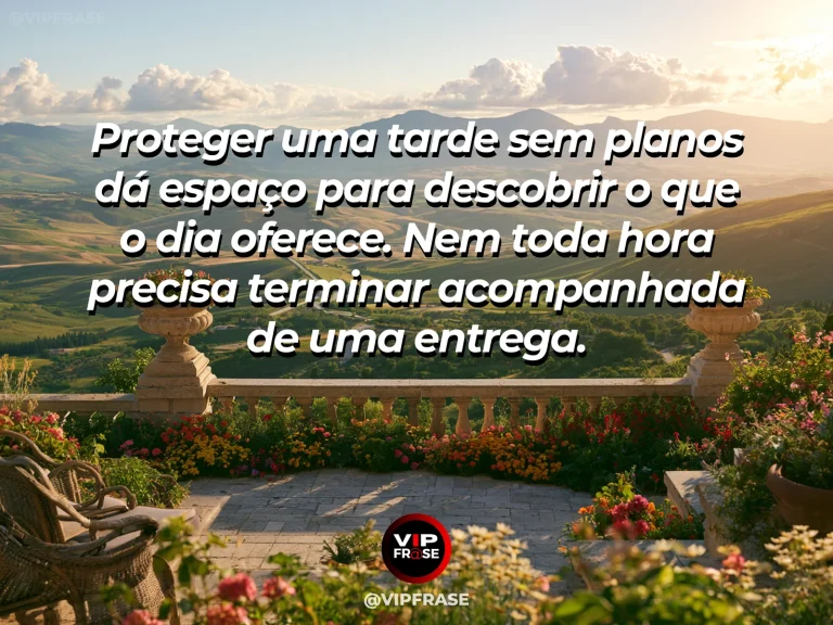Mensagem sobre a vida, com rede em varanda cercada por jardim florido e vista de lago.
