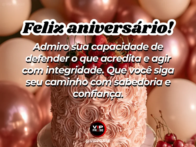 Mensagem de aniversário para esposa sobre sabedoria e integridade, com flores e luz natural.