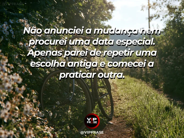 Mensagem sobre recomeço e mudar de comportamento discretamente sem esperar ocasião especial, com pequena trilha discreta entre flores silvestres e árvores.