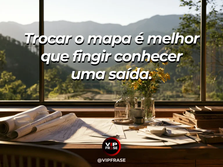 Mensagem sobre mudar de estratégia com mapa e trilha nas montanhas.