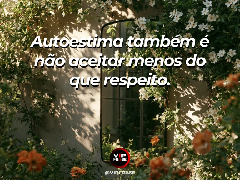 Frase de autoestima sobre self-respect and refusing disrespect, com strong wooden gate opening onto a peaceful garden