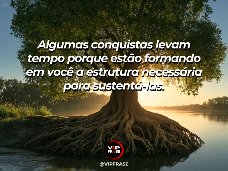 Mensagem de superação com árvore antiga de raízes profundas em encosta iluminada, simbolizando estrutura construída com o tempo.