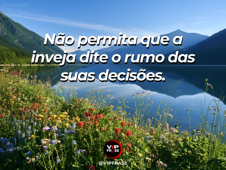 Mensagem de sabedoria sobre escolhas livres da inveja, com flor única em primeiro plano entre flores variadas no campo.
