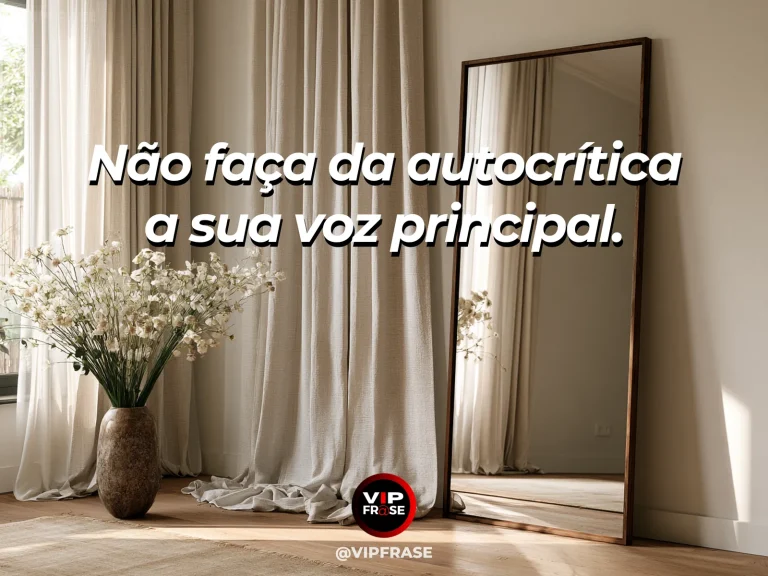 Frase de autoestima sobre reducing harsh self-criticism, com mirror reflecting a bright garden instead of a person