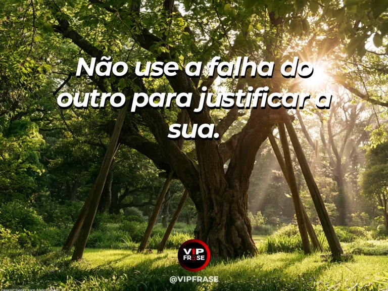 Frase de sabedoria sobre responsabilidade pelos próprios erros, com duas plantas em vasos, uma delas recebendo cuidados ao sol.