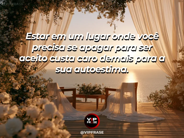 Frase de autoestima sobre refusing self-erasure for acceptance, com flowering archway leading into open light