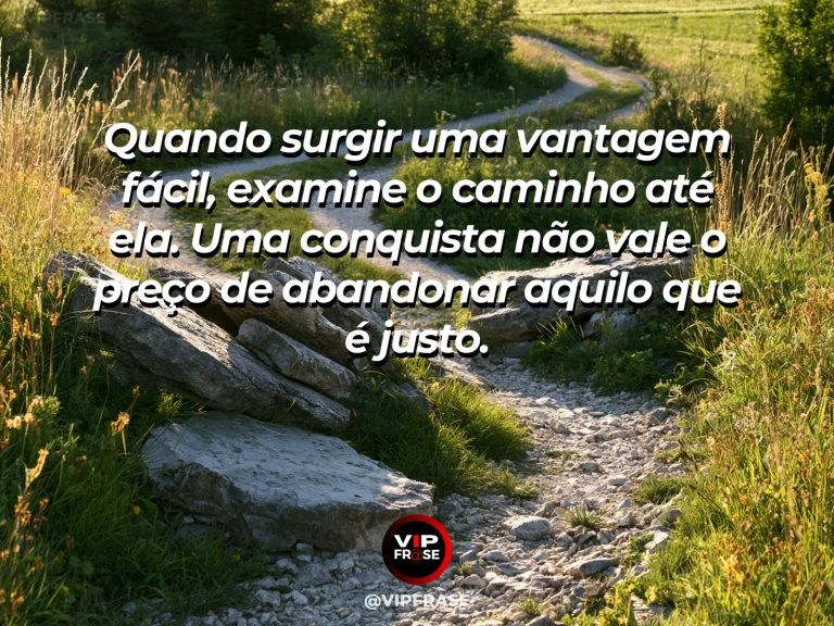 Mensagem de sabedoria sobre escolha do caminho justo, com trilha segura contornando atalho íngreme numa encosta florida.