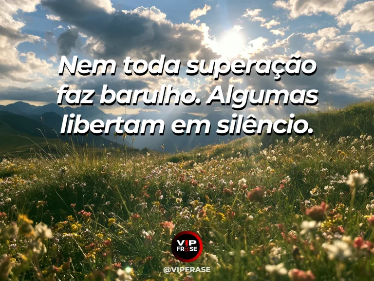 Mensagem de superação em campo silencioso ao amanhecer, com luz suave e flores, representando uma transformação íntima.