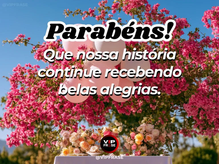 Mensagem de aniversário para esposa sobre alegria compartilhada, com flores e luz natural.
