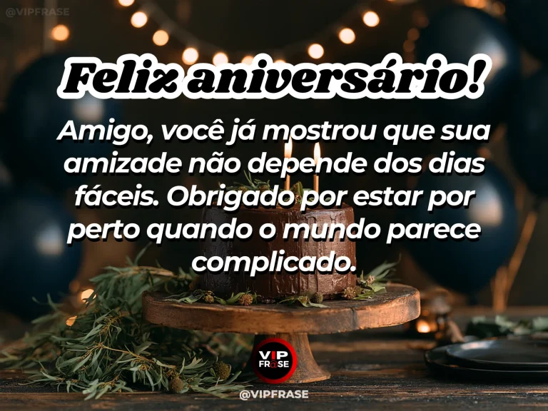 Arte de aniversário para amigo sobre amizade, com cenário comemorativo acolhedor e elementos visuais relacionados à amizade.