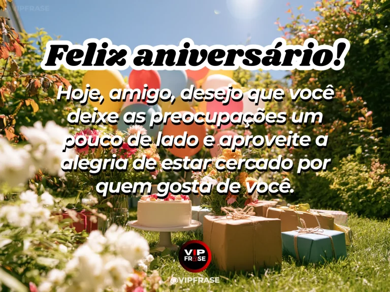 Arte de aniversário para amigo sobre paz, com cenário comemorativo acolhedor e elementos visuais relacionados à amizade.