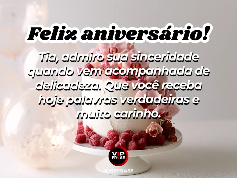 Mensagem de aniversário para tia sobre carinho, com honest handwritten card face down beside birthday flowers and cake.