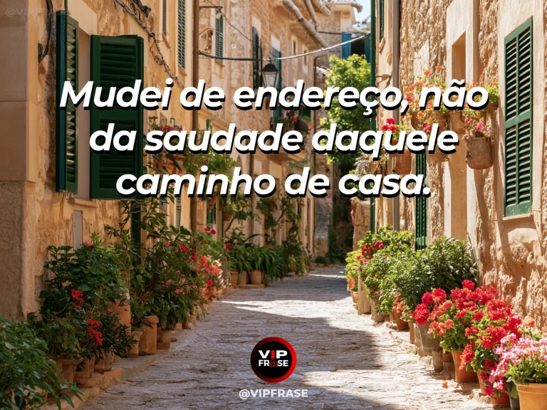 Mensagem de saudade sobre a falta do caminho de casa, com esquina de bairro com padaria e primavera florida.