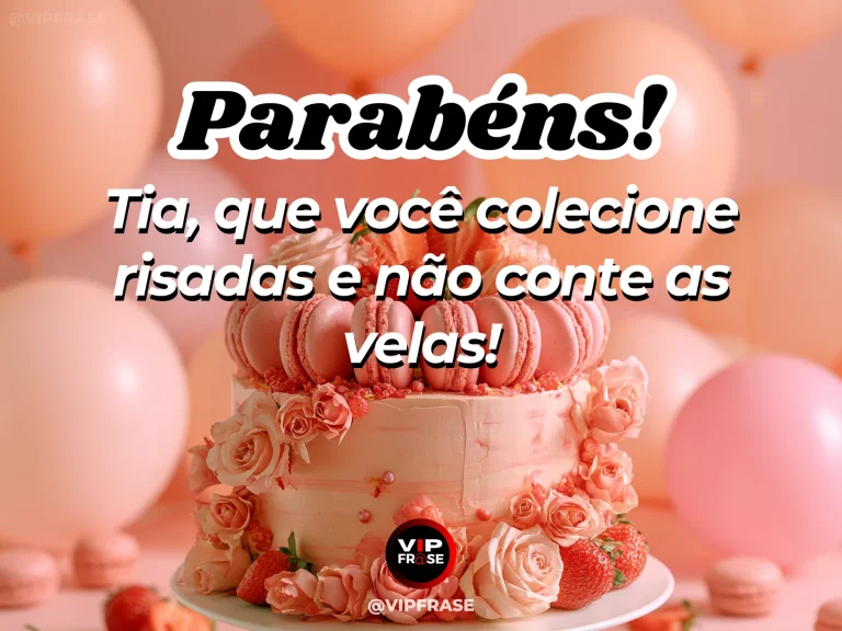 Mensagem de aniversário para tia sobre felicidade, com playful pastel birthday cake with humorous abundance of colorful candles.
