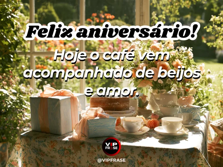 Mensagem de aniversário para esposa sobre amor e cumplicidade, com cenário romântico iluminado.
