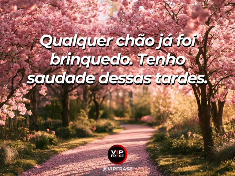 Mensagem sobre saudade, com piso de calçada com amarelinha colorida sob árvores iluminadas.