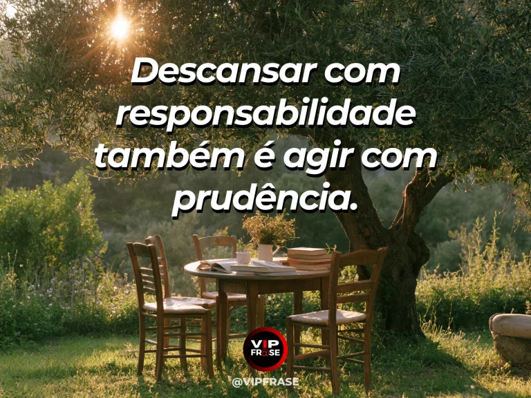 Mensagem de sabedoria sobre descanso responsável, com rede de algodão sob árvores floridas ao lado de uma trilha.