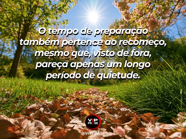 Frase sobre recomeço e o período de preparo também é recomeço, em cena de vasos com brotos preparados para transplante numa estufa banhada de sol.