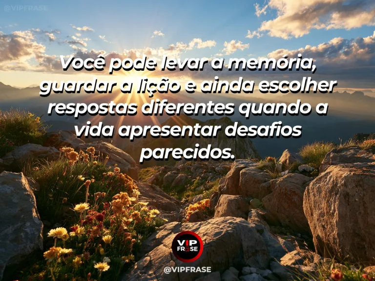 Mensagem de superação com caminho deixando uma ponte antiga e seguindo por uma paisagem nova, simbolizando respostas diferentes em um novo capítulo.