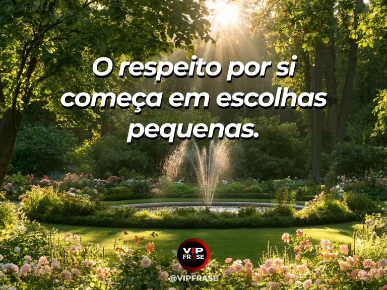 Frase de autoestima sobre self-respect built through small choices, com small stepping stones through a flower garden