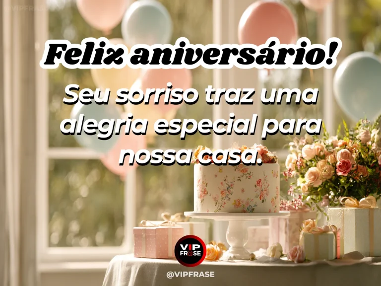 Mensagem de aniversário para esposa sobre alegria compartilhada, com flores e luz natural.