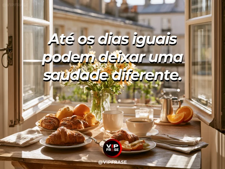 Frase sobre saudade com fileira de janelas ensolaradas com vasos de flores diferentes.