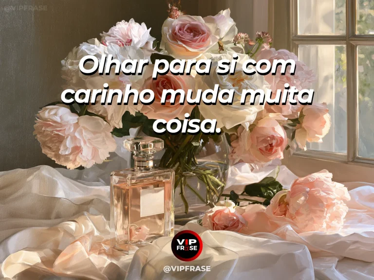Frase de autoestima sobre gentle self-regard and inner kindness, com cozy sunlit corner with flowers and soft textures