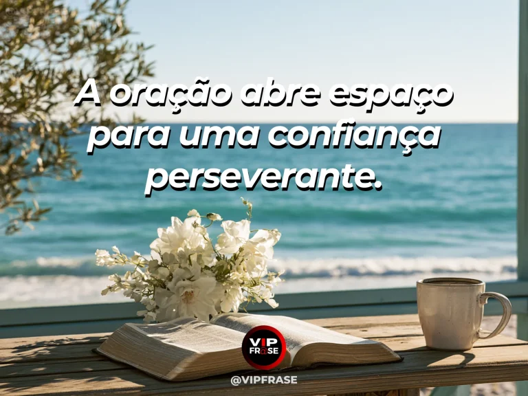Arte com frase de paz sobre oração e perseverança, em cenário de natureza e luz suave.
