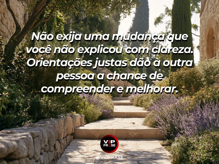 Mensagem de sabedoria sobre orientar com clareza, com caminho sinalizado por pedras brancas sem escrita em jardim.