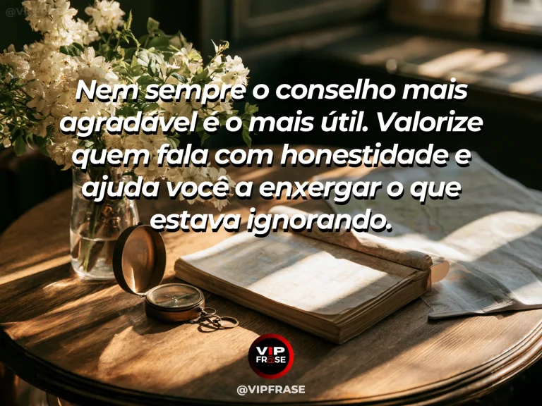 Mensagem de sabedoria sobre conselhos sinceros e aprendizado, com bússola simples ao lado de mapa sem inscrições.