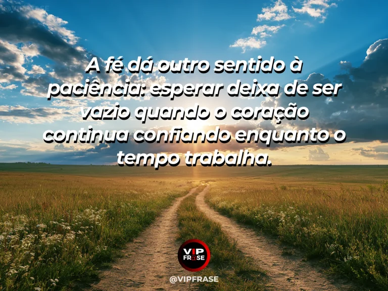 Frase de fé com estrada rural longa entre campos, com curvas suaves e horizonte dourado.