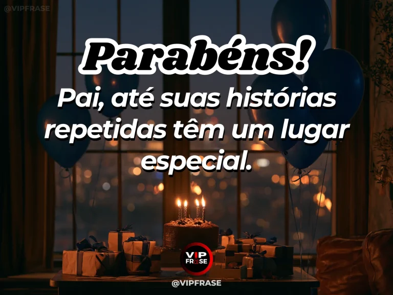 Mensagem de aniversário para pai sobre histórias contadas à mesa, com warm wooden dining table with a vintage radio.