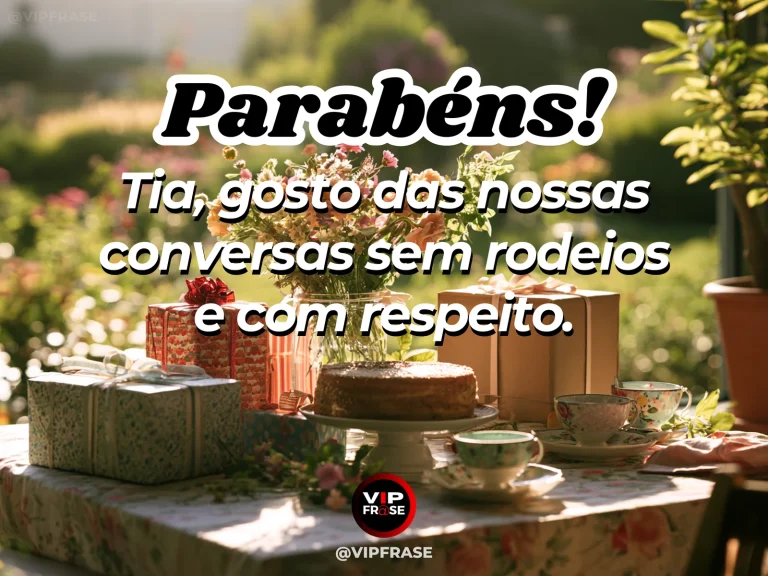 Mensagem de aniversário para tia sobre carinho, com two elegant teacups and birthday flowers on a sunny terrace.