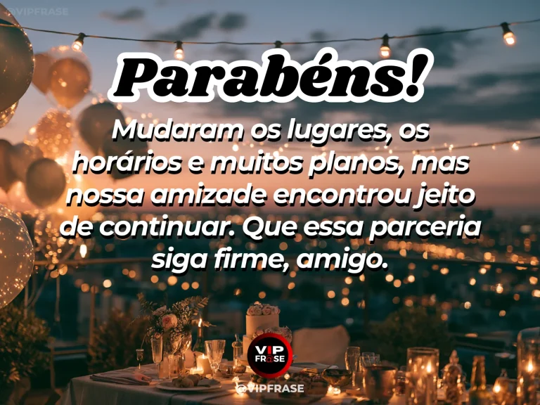 Arte de aniversário para amigo sobre amizade, com cenário comemorativo acolhedor e elementos visuais relacionados à amizade.