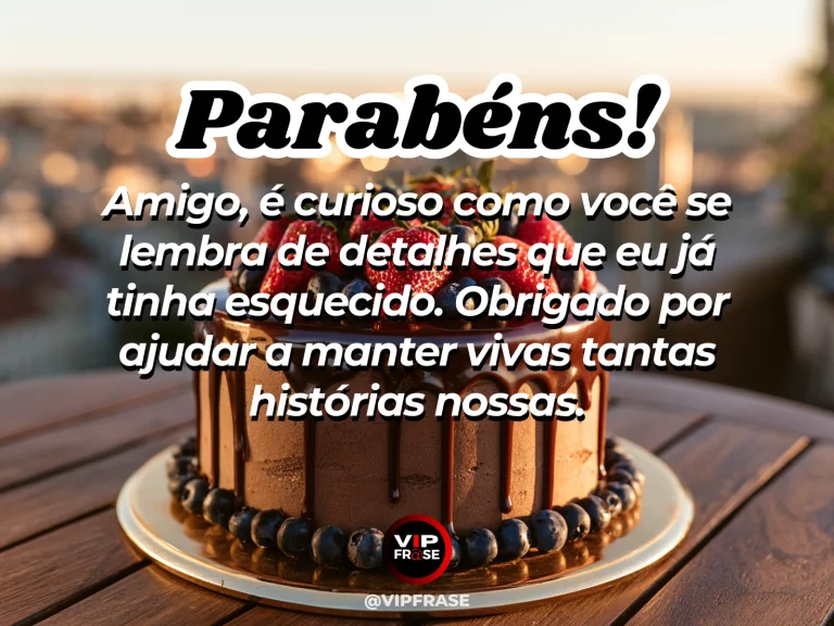 Arte de aniversário para amigo sobre saudade, com cenário comemorativo acolhedor e elementos visuais relacionados à amizade.