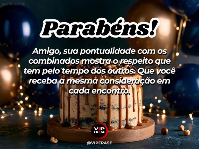 Mensagem de aniversário para amigo sobre confianca, em cenário festivo com bolo e balões.