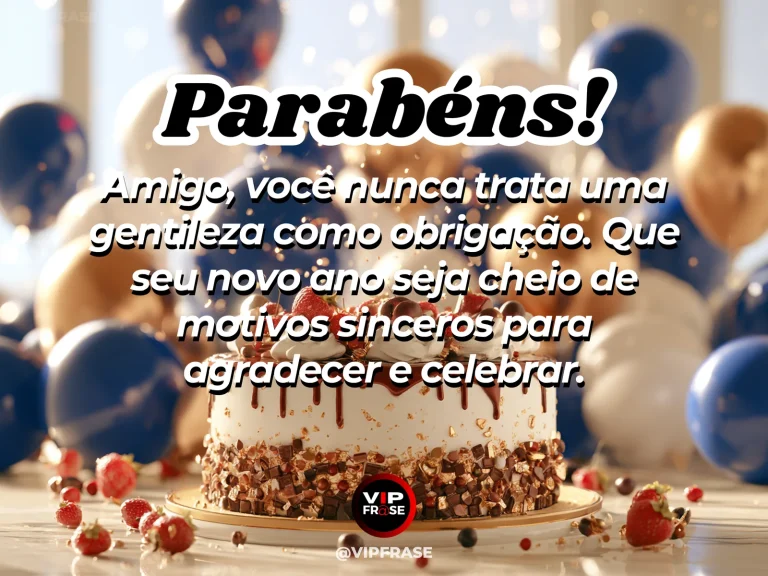 Arte de aniversário para amigo sobre gratidao, com cenário comemorativo acolhedor e elementos visuais relacionados à amizade.