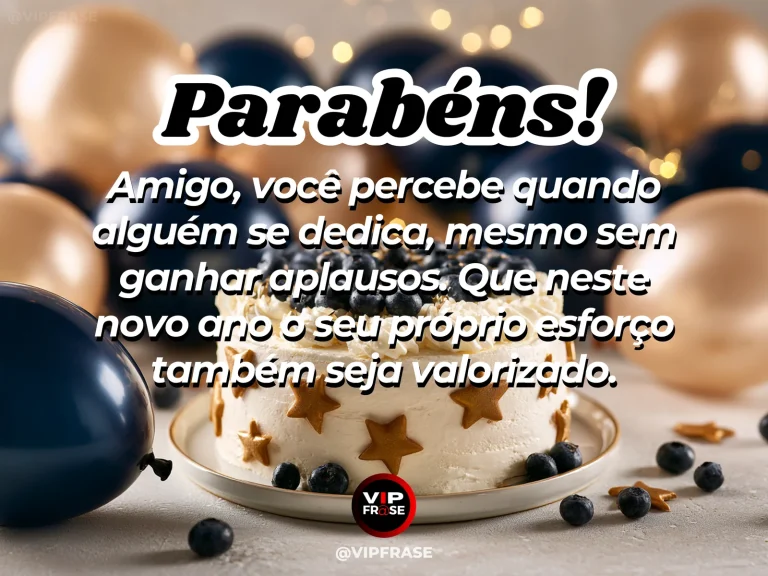 Mensagem de aniversário para amigo sobre gratidao, em cenário festivo com bolo e balões.