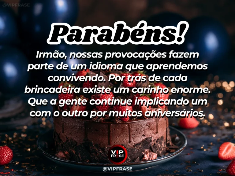 Mensagem de aniversário para irmão sobre carinho, com dois chapéus festivos e confetes.