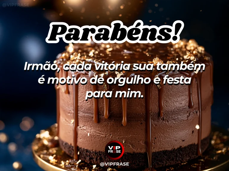 Mensagem de aniversário para irmão sobre conquistas, com bolo com louros dourados.
